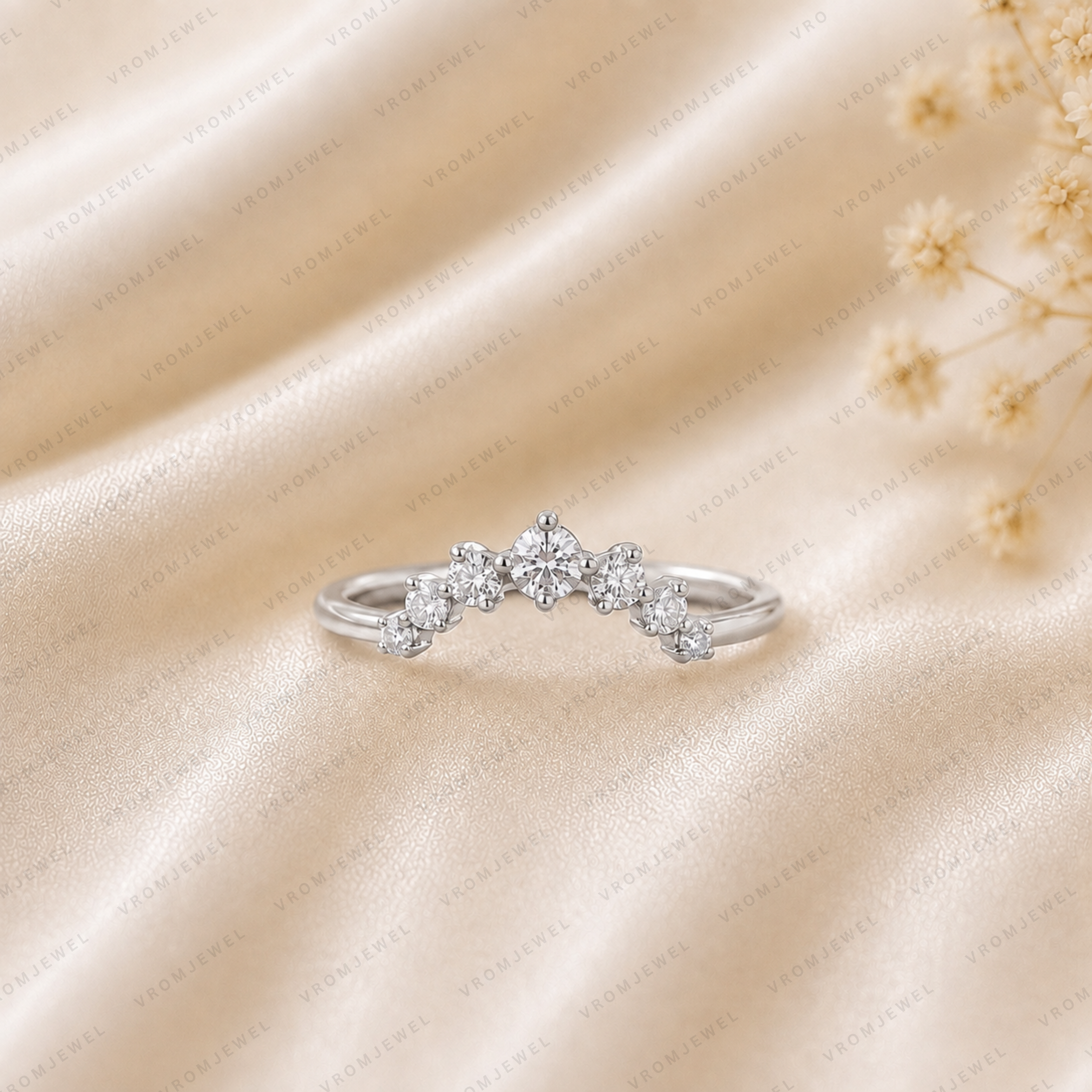 Curved Wedding Band | Lab Grown Diamond | 14K Yellow Gold | Stacking Anniversary Ring
