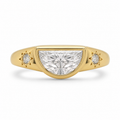Half Moon Diamond Signet Ring, Modern Lab Grown Diamond Ring, Geometric Gold Signet Ring, Minimal Statement Ring, Unique Diamond Ring