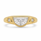 Half Moon Diamond Signet Ring, Modern Lab Grown Diamond Ring, Geometric Gold Signet Ring, Minimal Statement Ring, Unique Diamond Ring