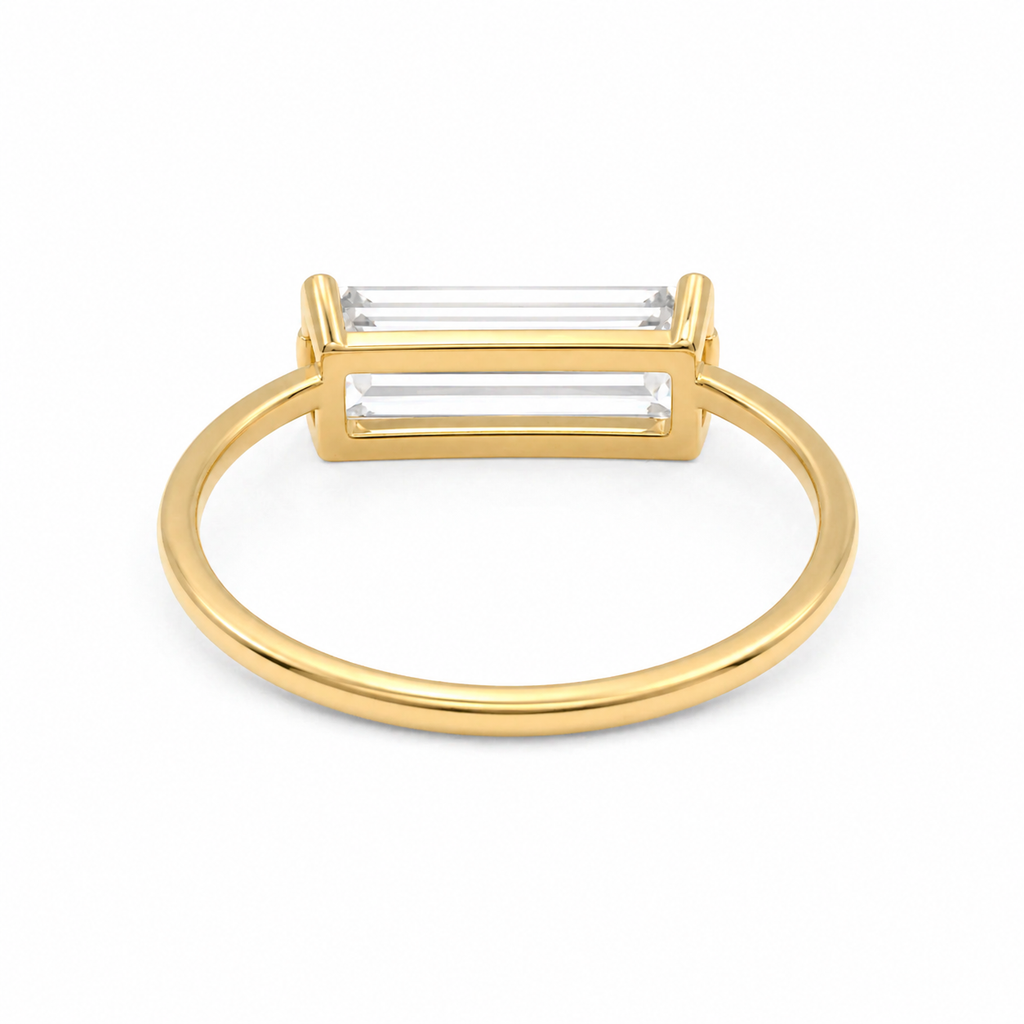 Elongated Baguette Lab Grown Diamond Ring | 2 CT | East West Setting | 14K Gold Minimalist Ring