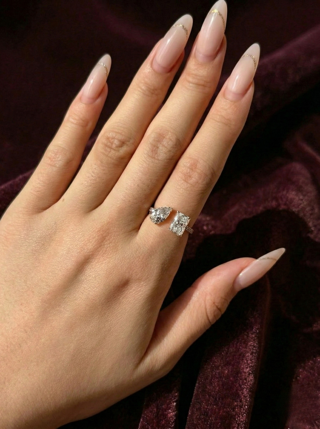 Pear and Radiant Lab Grown Diamond Toi et Moi Engagement Ring, Two Stone Diamond Ring, 14K Yellow Gold Diamond Ring, IGI Certified