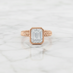 Modern Twisted Rope Emerald Cut Ring | Lab Grown Diamond | 14K Yellow Gold Classic Style
