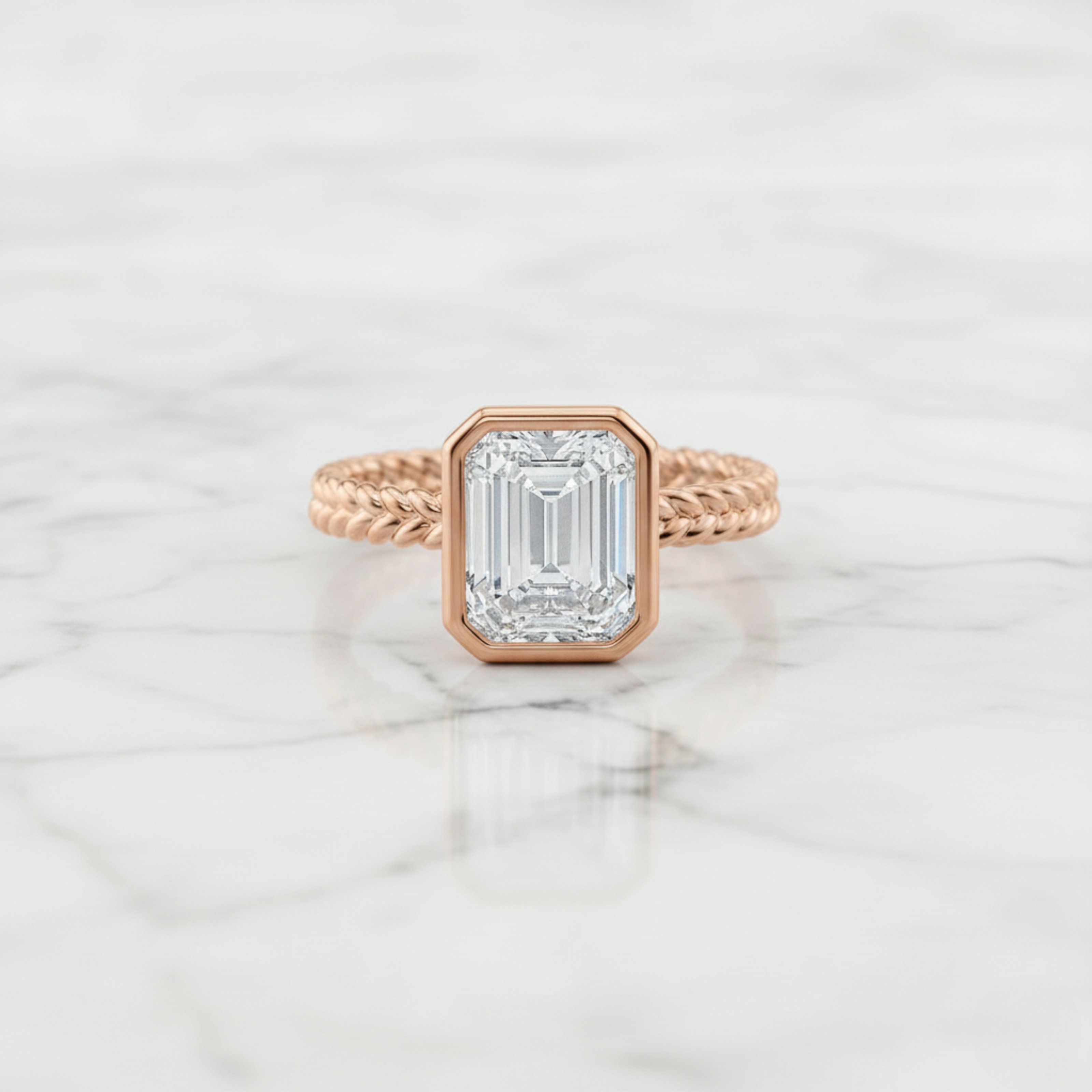 Modern Twisted Rope Emerald Cut Ring | Lab Grown Diamond | 14K Yellow Gold Classic Style