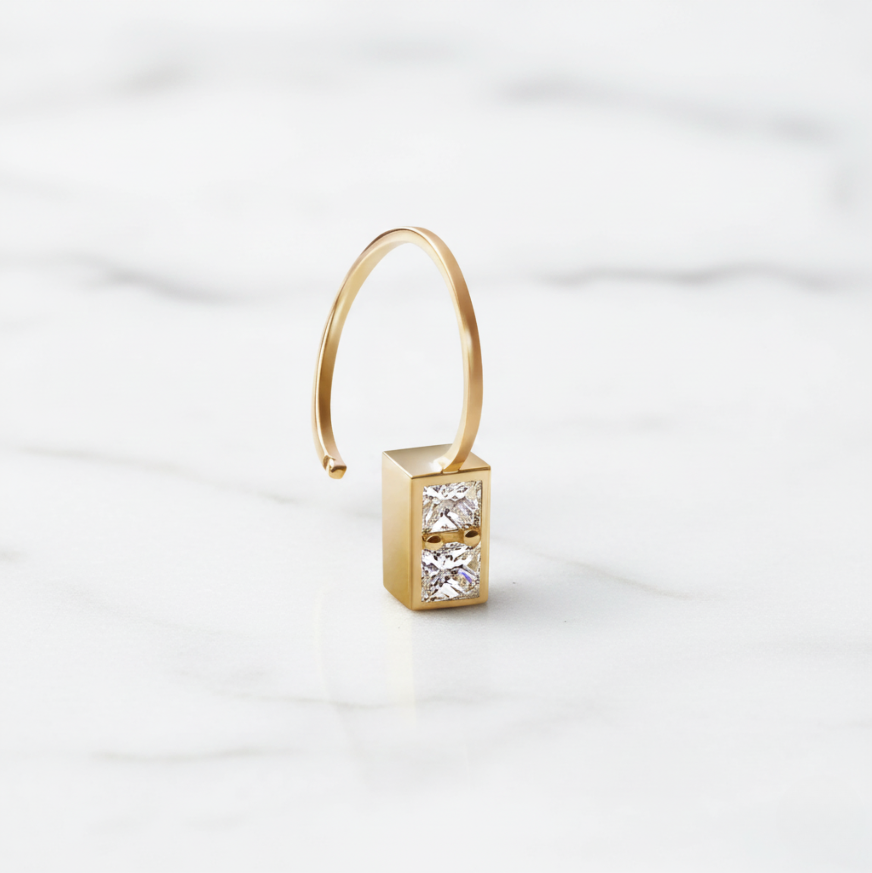 Geometric Rectangle Box Drop Earrings | Lab Grown Diamond | 14K Yellow Gold Modern Style
