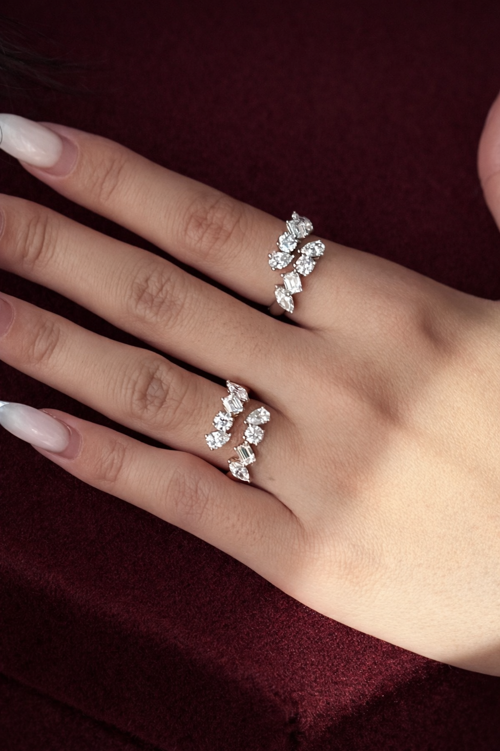 Mixed Shape Diamond Cluster Ring, Marquise Pear Emerald Round Diamond Ring, Unique Diamond Statement Ring, Modern Cluster Engagement Ring