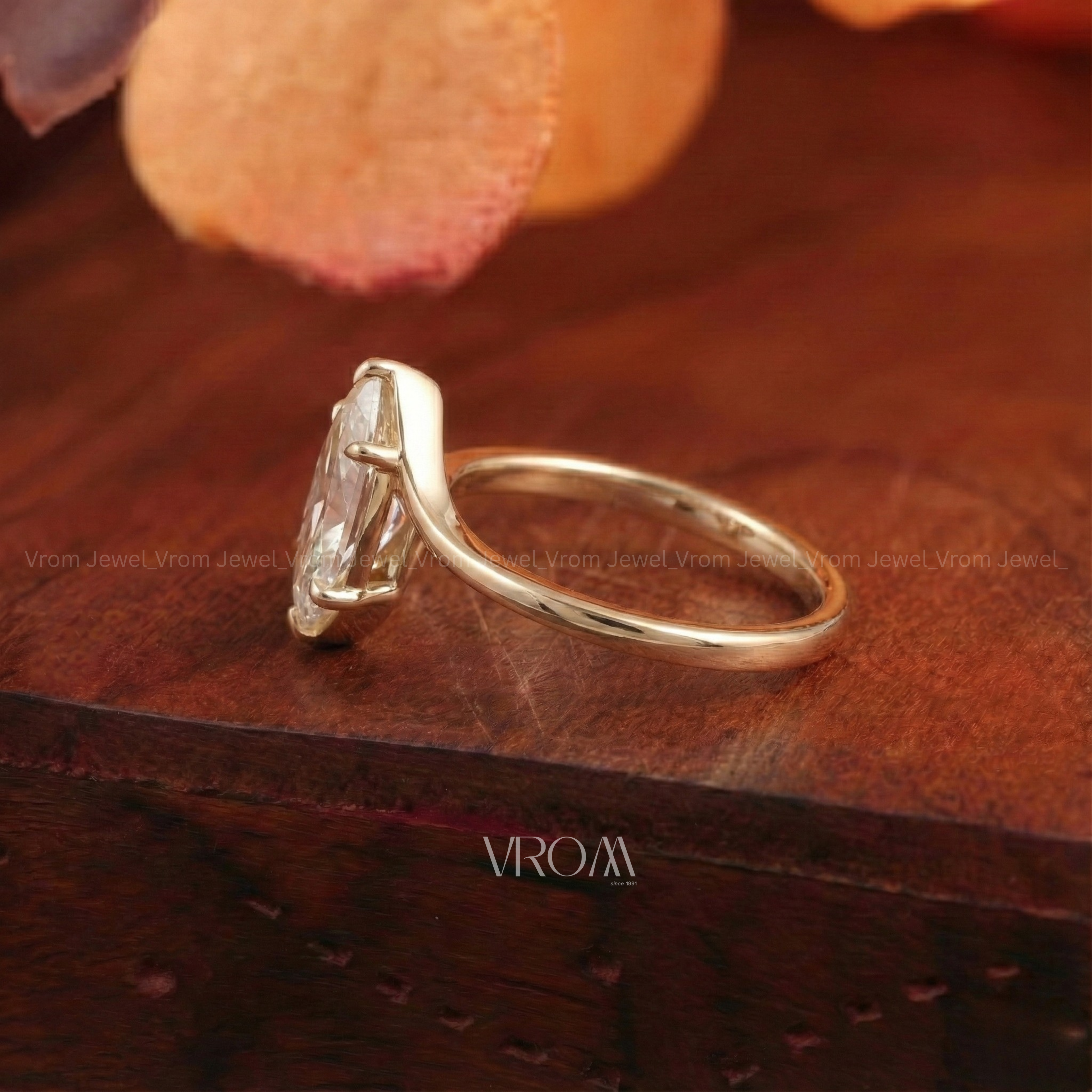 Marquise Solitaire Bypass Promise Ring | Lab Grown Diamond | 14k Yellow Gold