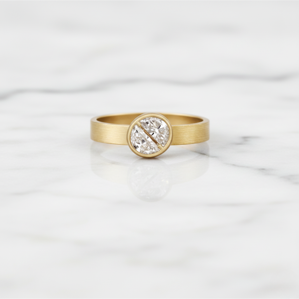 Half Moon Diamond | Matte Finish Ring | Lab Created Diamond | 14K Solid Gold