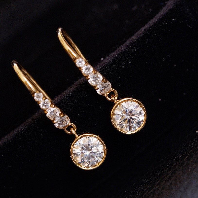 Drop Earrings Bezel Set Dangle | Lab Grown Diamond | 14K Yellow Gold Art Deco Style