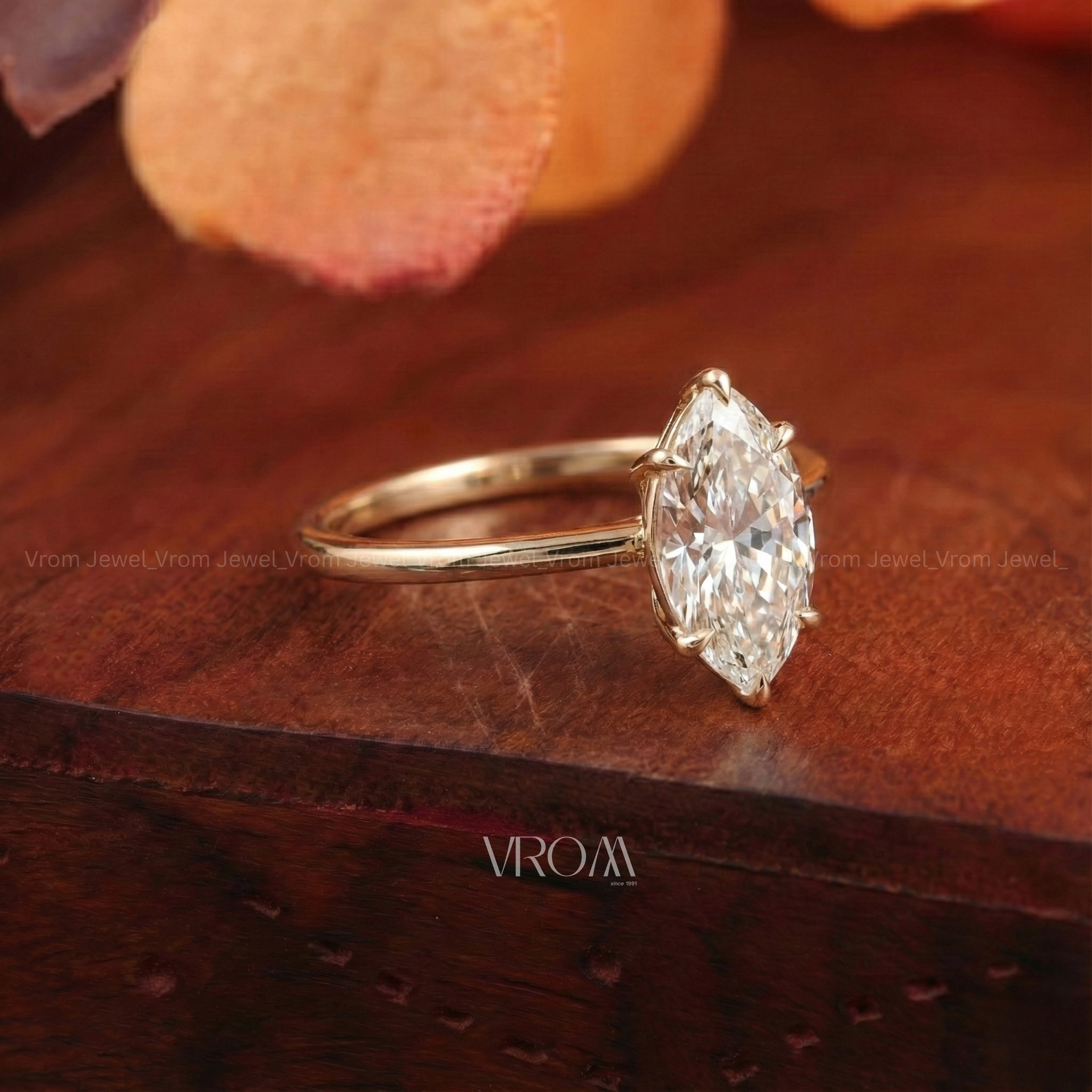 3ct Marquise Solitaire Engagement Ring | Lab Grown Diamond | 14k Yellow Gold