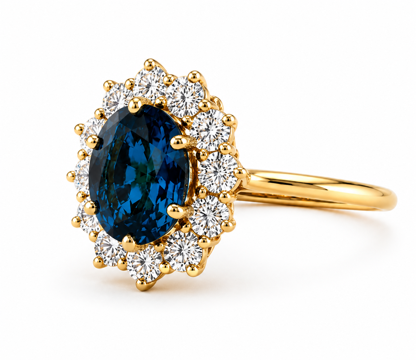 London Blue Topaz Halo Ring | 3.5 CT Oval Gemstone | Lab Grown Diamond Halo | Vintage Style Engagement Ring | 14K Gold