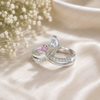Heart and Pink Round Lab Grown Diamond Toi et Moi Ring, Two Stone Engagement Ring, Unique Bridal Ring, 10K 14K 18K Gold
