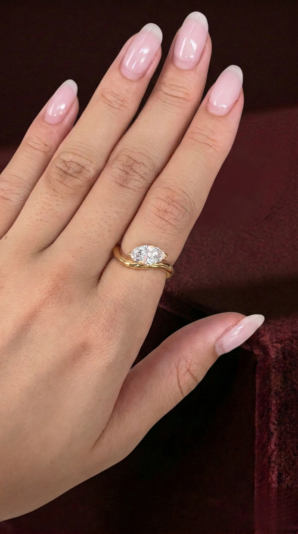 Marquise Lab Grown Diamond Ring, Minimalist Marquise Solitaire Engagement Ring, 14K Yellow Gold Open Ring, Modern Diamond Ring