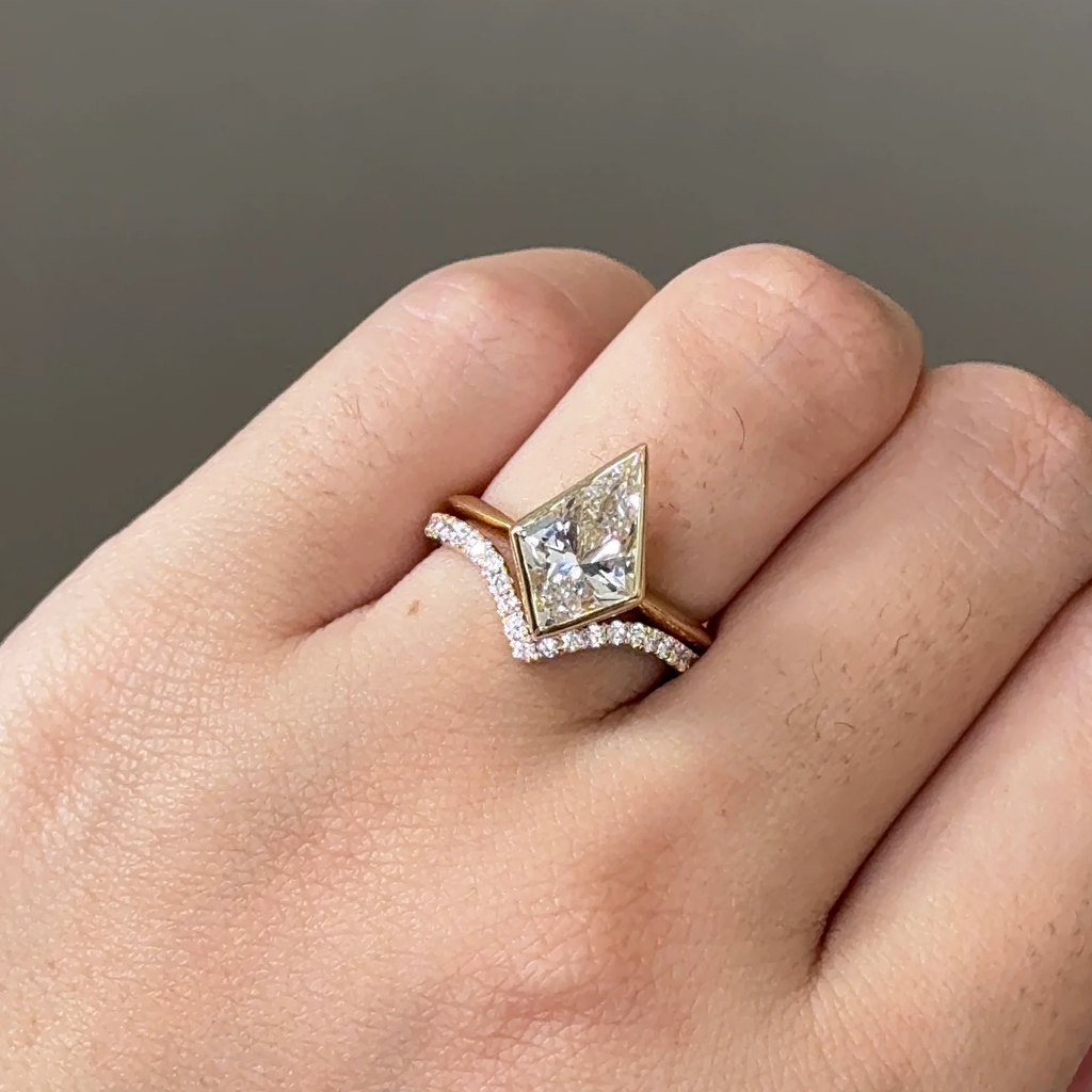 Modern Kite Cut Bezel Setting Engagement Ring | Lab Grown Diamond | 14K Yellow Gold