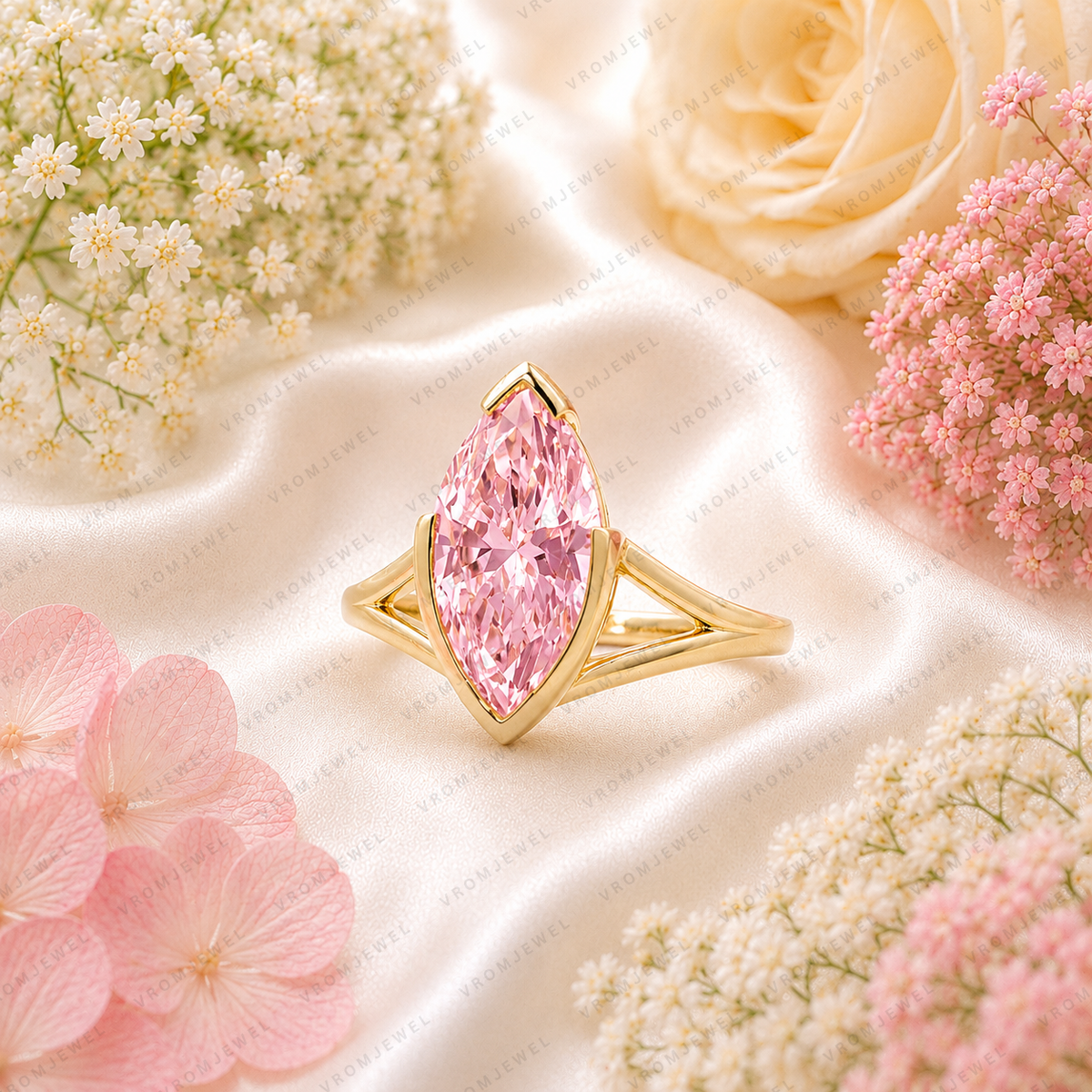 1.50 Ct Marquise Pink Lab Grown Diamond Ring, Pink Diamond Engagement Ring, Modern Marquise Solitaire Ring, Unique Gold Bridal Ring