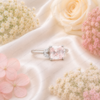 Pink Asscher Cut Lab Grown Diamond Engagement Ring, Leaf Side Stone Ring, Vintage Inspired Pink Diamond Ring, 10K 14K 18K Gold