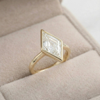Lozenge Cut Bezel Set Solitaire Ring | Lab Grown Diamond | 14K Yellow Gold Modern Geometric