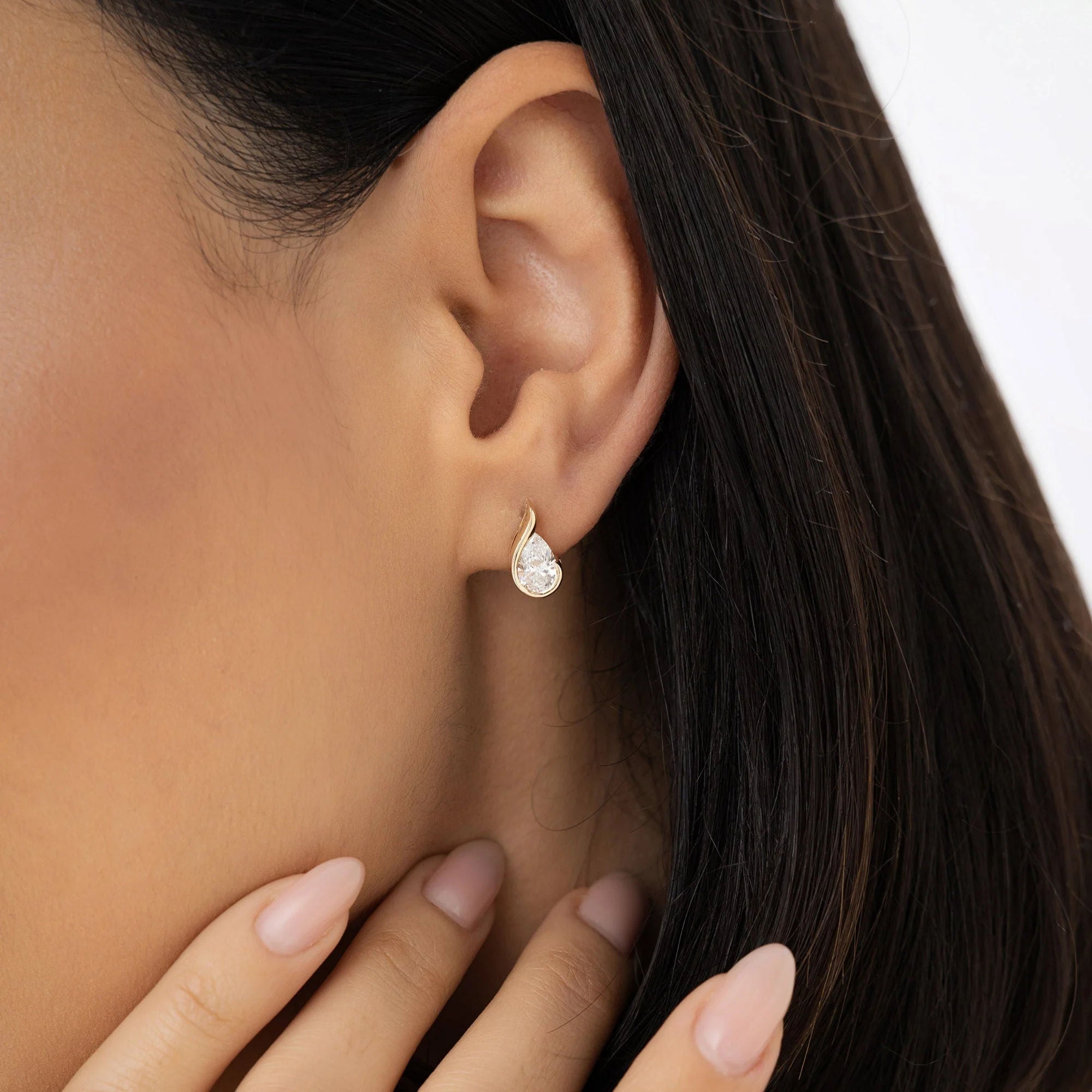 Modern Pear Harmony Stud Earrings | Lab Grown Diamond | 14K Yellow Gold Fine Jewelry