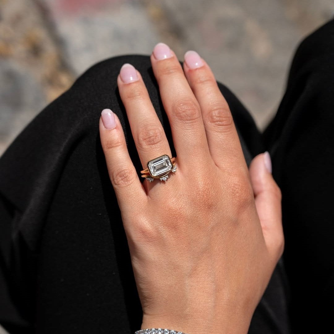 Modern East West Emerald Solitaire Engagement Ring | Lab Grown Diamond | 14K Yellow Gold