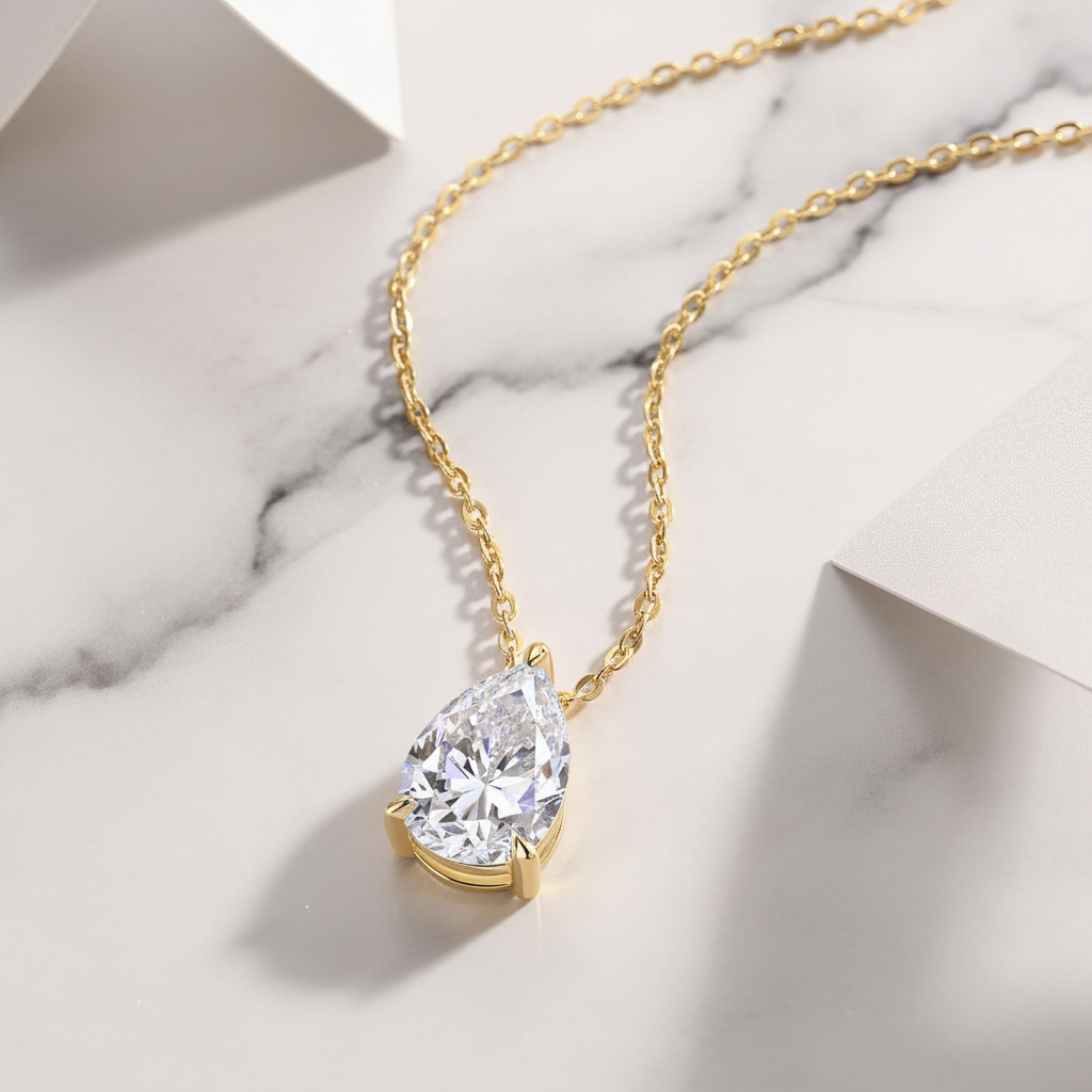 Dainty Pear Pendant Necklace | Lab Grown Diamond | 14K Yellow Gold Modern Style