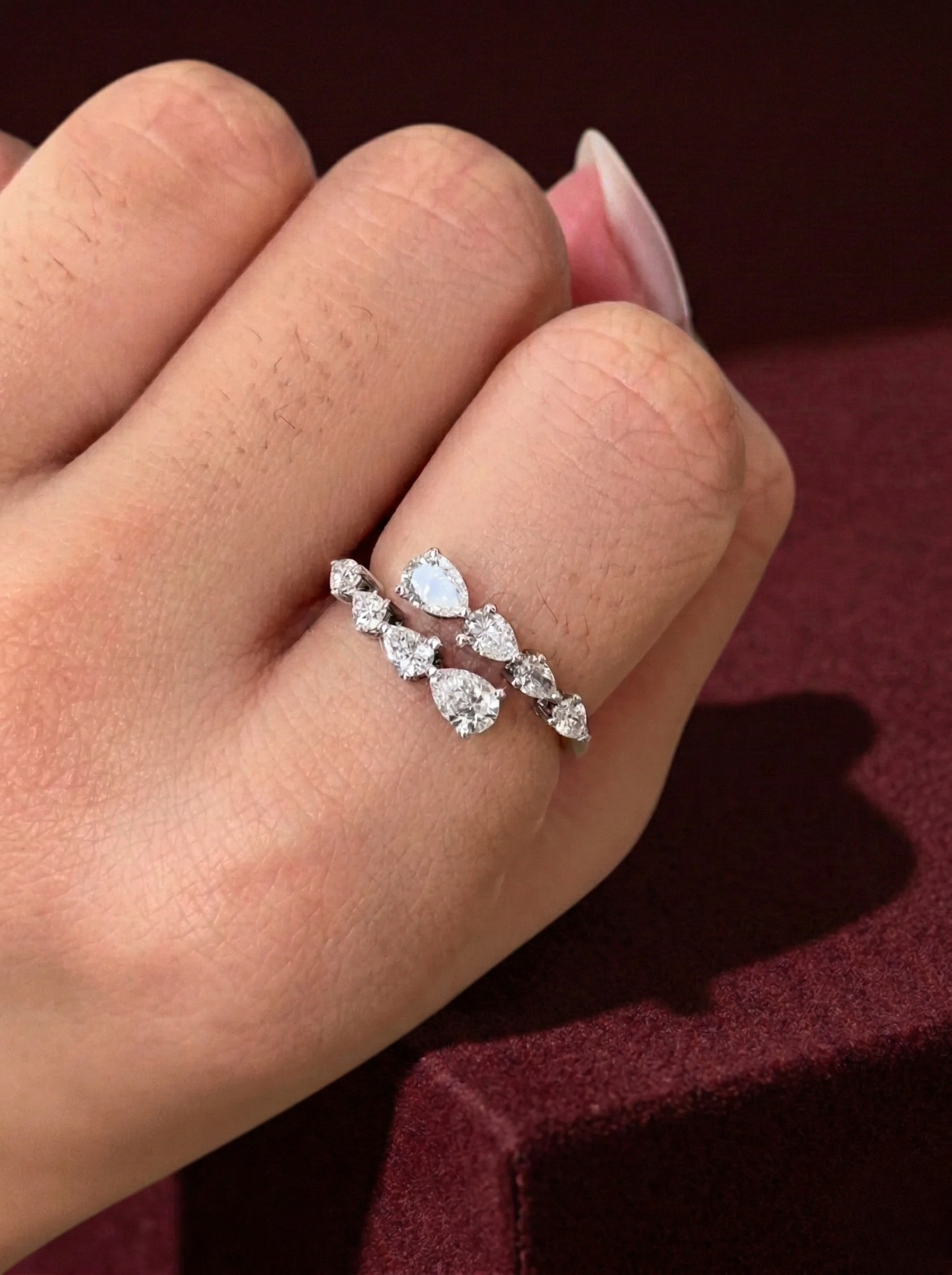 Pear Lab Grown Diamond Twist Ring, Pear Diamond Bypass Ring, 1 Carat Pear Diamond Ring, Leaf Diamond Ring, Unique Engagement Ring