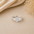 Oval Engagement Ring | Lab Grown Diamond | Pear Side Stones | Prong Set | 14K Yellow Gold