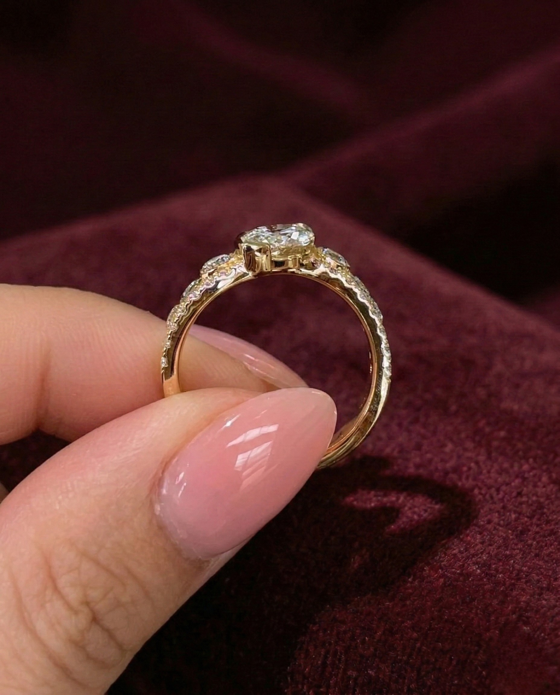 Marquise Lab Grown Diamond Engagement Ring with Round Side Diamonds, Marquise Halo Diamond Ring, 14K Yellow Gold Statement Ring, IGI Certi