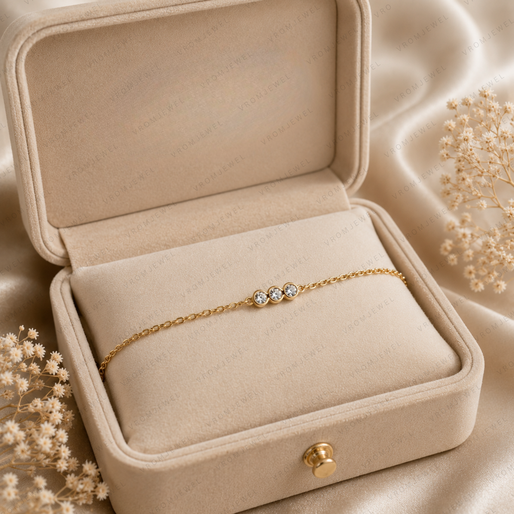 Dainty Trio Round Lab Grown Diamond Bracelet in Solid 14K Gold