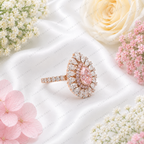 Pink Pear Shape Lab Grown Diamond Engagement Ring, Floral Halo Diamond Ring, Pink Diamond Ring, Pavé Band, 10K 14K 18K Gold