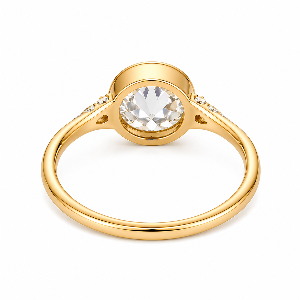 Old European Cut Lab Grown Diamond Ring | 2 CT | Vintage Style with Side Accents | Bezel Engagement Ring | 14K Gold