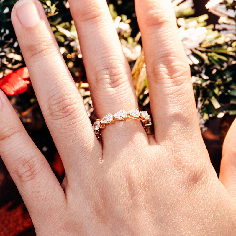 Modern Pear Cut Eternity Ring East West Style | Lab Grown Diamond | 14K Yellow Gold