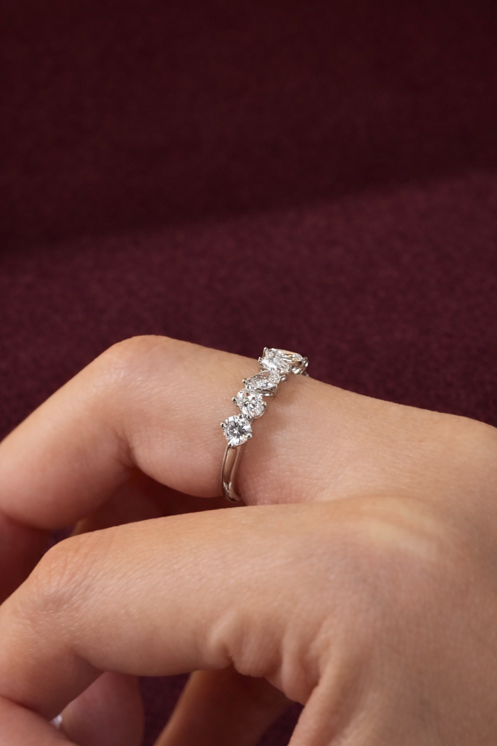 Mixed Shape Diamond Band, Pear Marquise Oval Emerald Diamond Ring, Unique Diamond Wedding Band, Modern Diamond Anniversary Ring