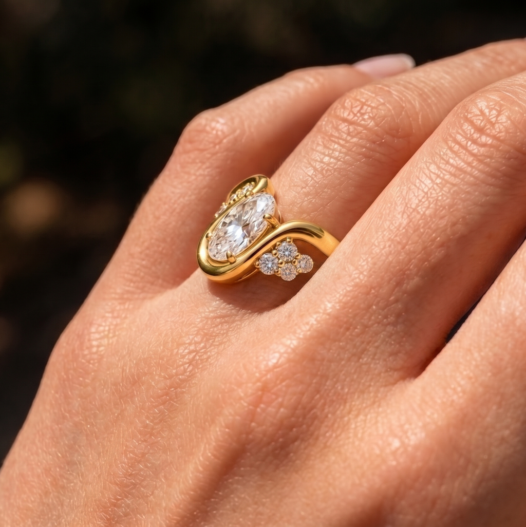 Oval Cut Lab Grown Diamond Ring | 1 CT IGI Certified | Graduated Accent Wrap Design | Modern Engagement Ring | 14K Gold