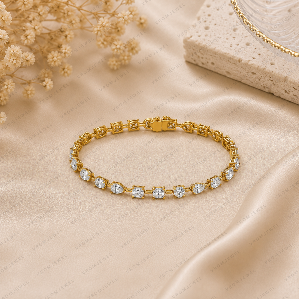 Multi Shape Diamond Tennis Bracelet | Lab Grown | 14K Yellow Gold Anniversary Gift