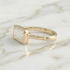 Baguette Cut East West Bezel Set Solitaire Ring | Lab Grown Diamond | 14K Yellow Gold