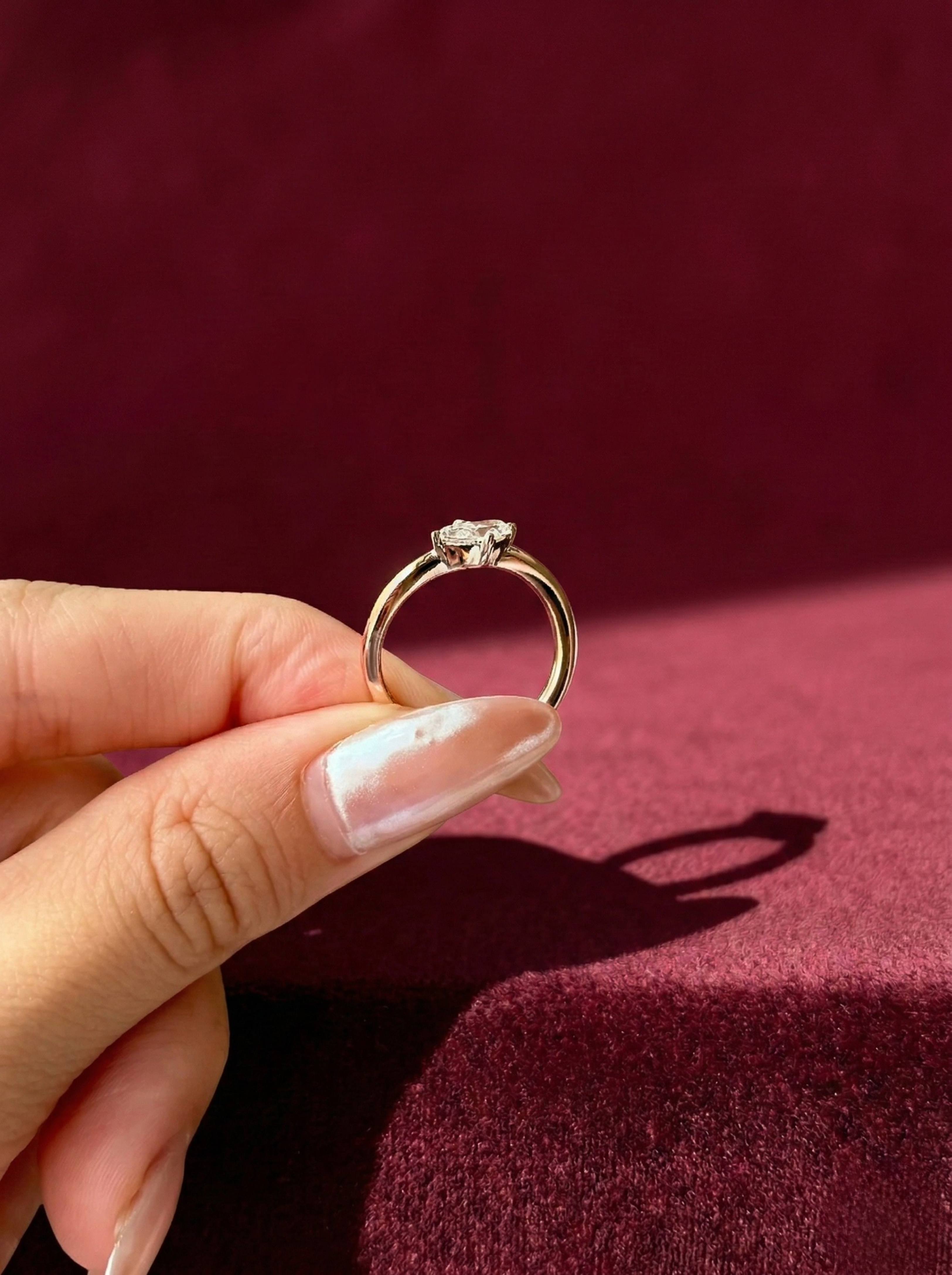 Marquise Lab Grown Diamond Ring, Minimalist Marquise Solitaire Engagement Ring, 14K Yellow Gold Open Ring, Modern Diamond Ring