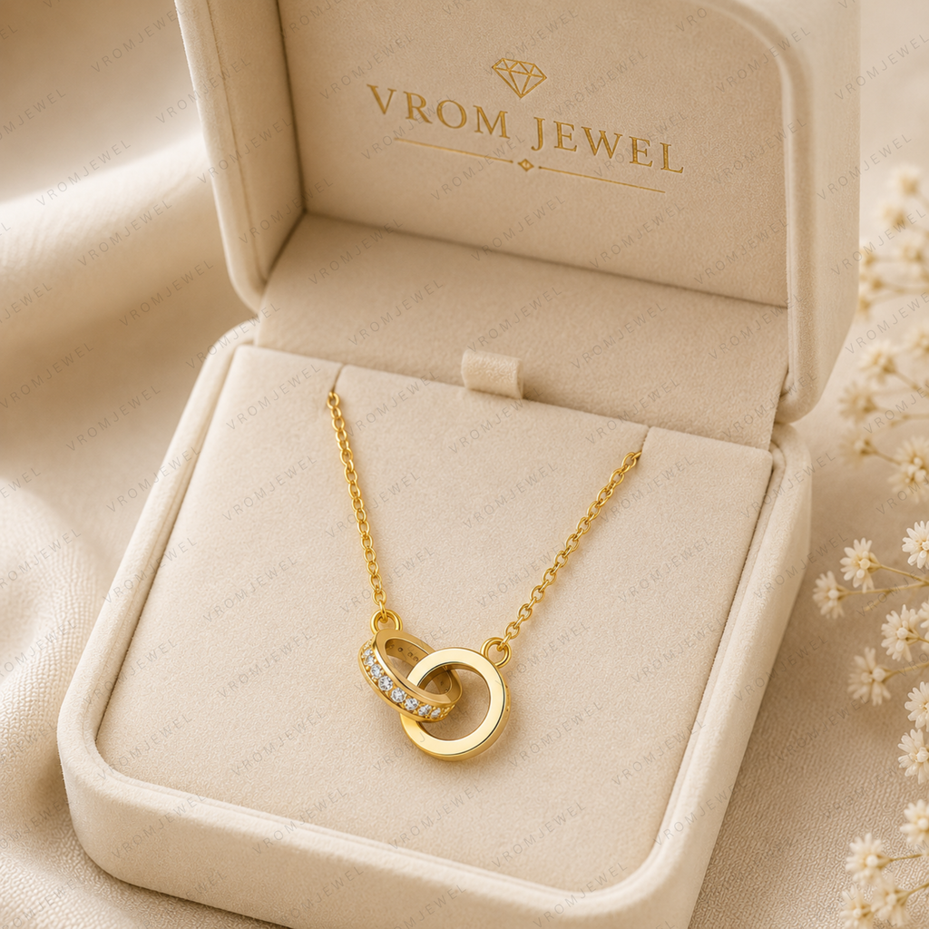 Interlocking Ring Lab Grown Diamond Necklace, Double Circle Necklace, Infinity Circle Pendant, Solid Gold Necklace, Minimalist Necklace