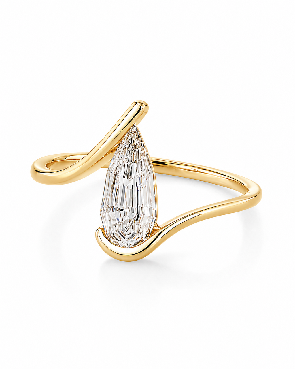 2 CT Pear Step Cut Lab Grown Diamond Ring | Geometric Wrap Design | Modern Sculptural Engagement Ring | 14K Gold