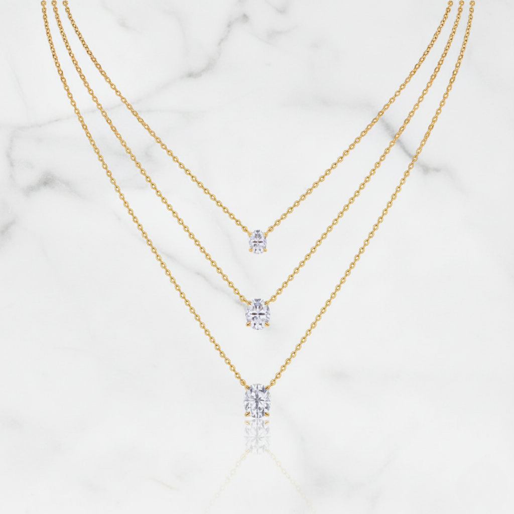 Dainty Pendant Necklace Oval | Lab Grown Diamond | 14K Yellow Gold Minimal Design