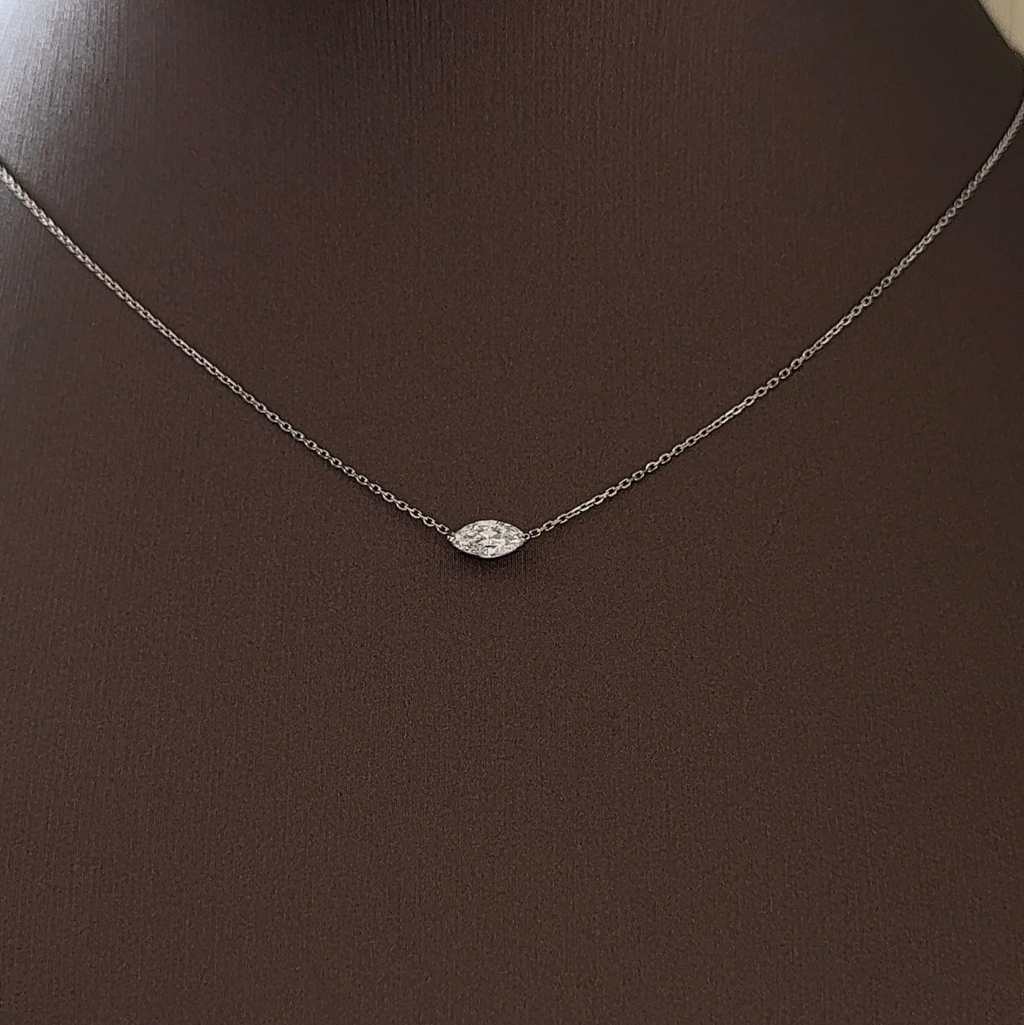 Marquise East West Pendant Necklace | Lab Grown Diamond | 14K Yellow Gold Minimalist