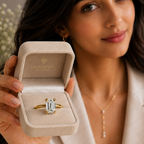 Emerald Cut Lab Grown Diamond Multi Prong Solitaire Ring in Solid 14K Gold