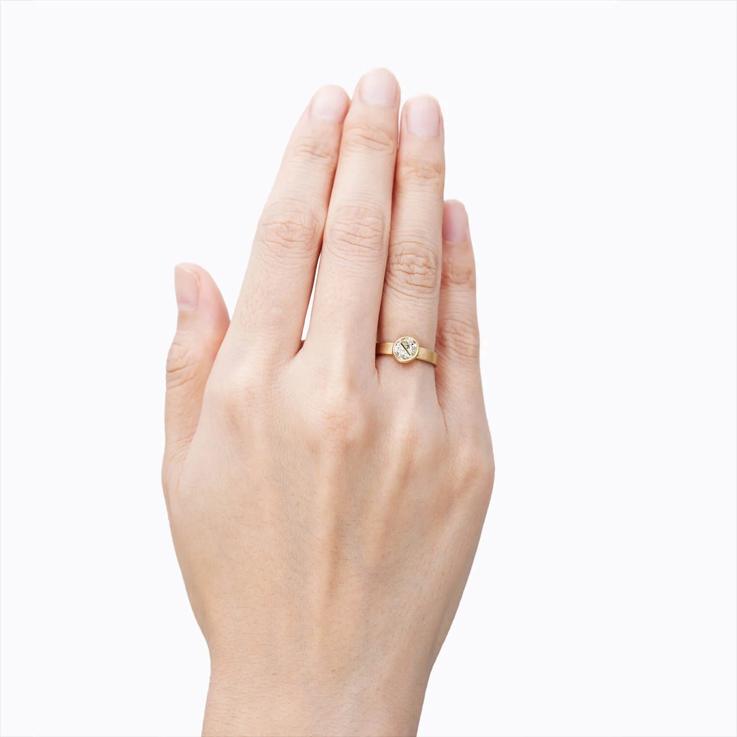 Half Moon Diamond | Matte Finish Ring | Lab Created Diamond | 14K Solid Gold