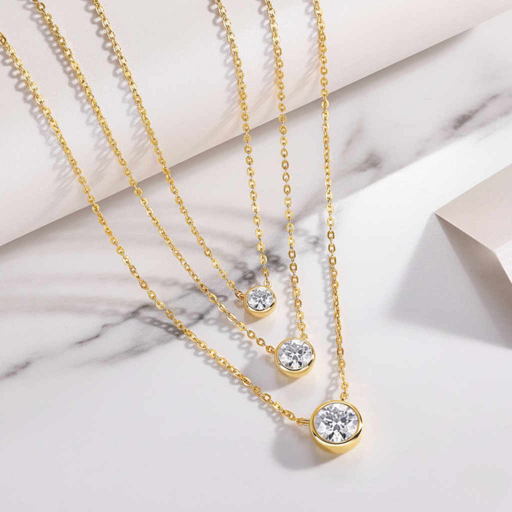 Dainty Round Pendant Necklace Bezel Set | Lab Grown Diamond | 14K Yellow Gold Classic Style
