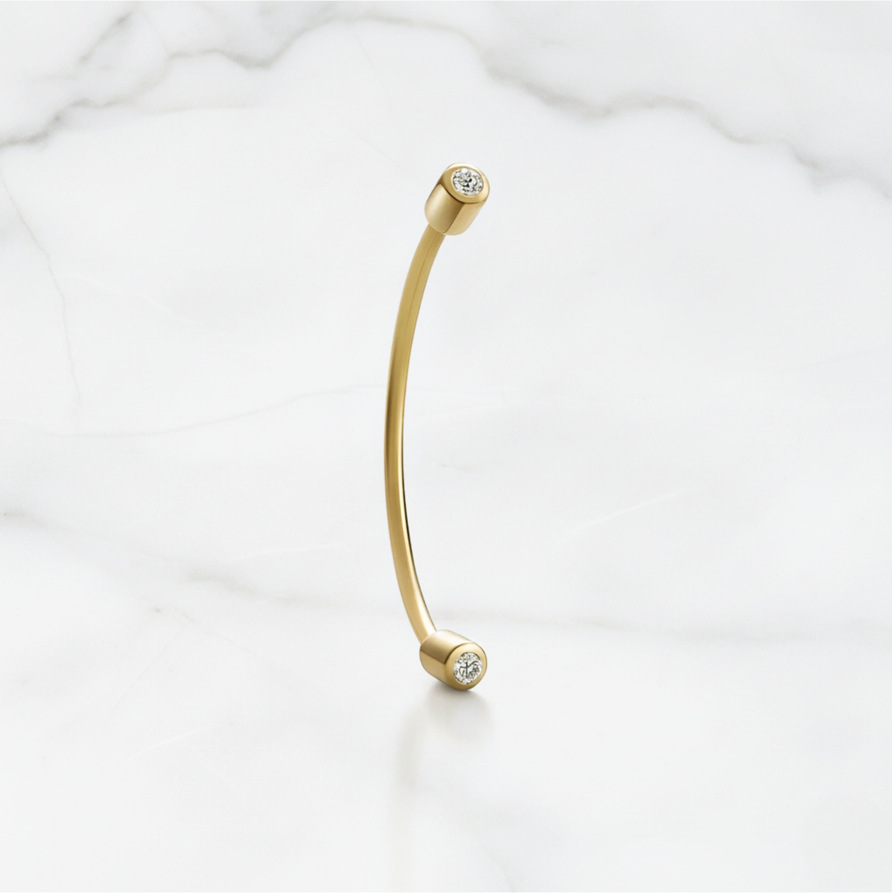Minimal Curved Bar Dot Earrings | Lab Grown Diamond | 14K Yellow Gold Sleek Line Design