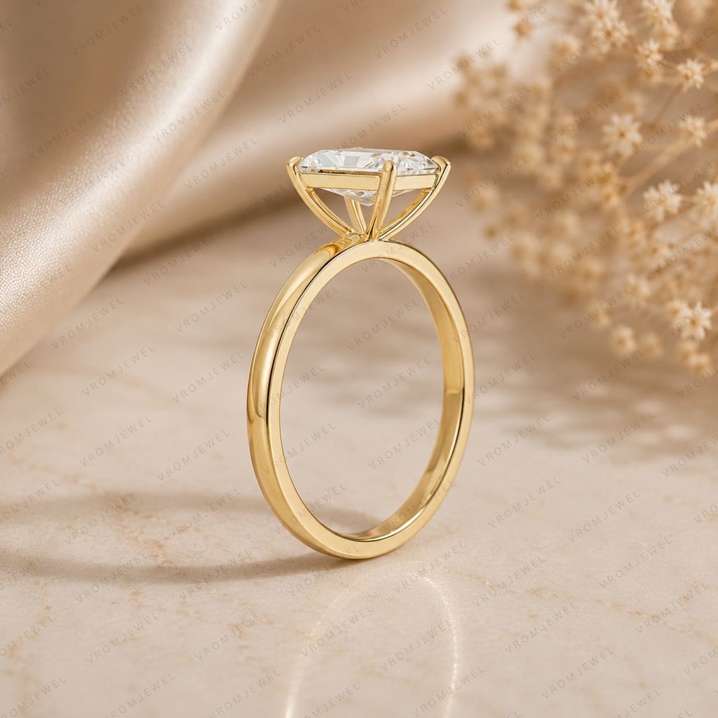Radiant Cut Lab Grown Diamond Solitaire Engagement Ring in Solid 14K Gold