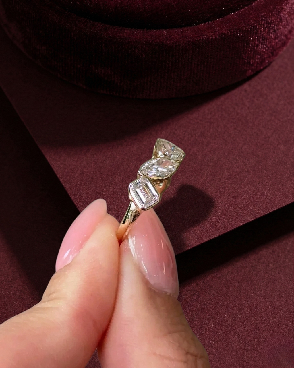 Multi Shape Diamond Half Eternity Band, Bezel Set Diamond Wedding Band, Mixed Shape Diamond Ring, Anniversary Stackable Band