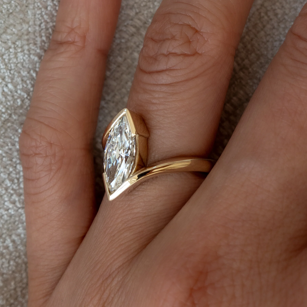 Modern Marquise Cut Bezel Bypass Ring | Lab Grown Diamond | 14K Yellow Gold
