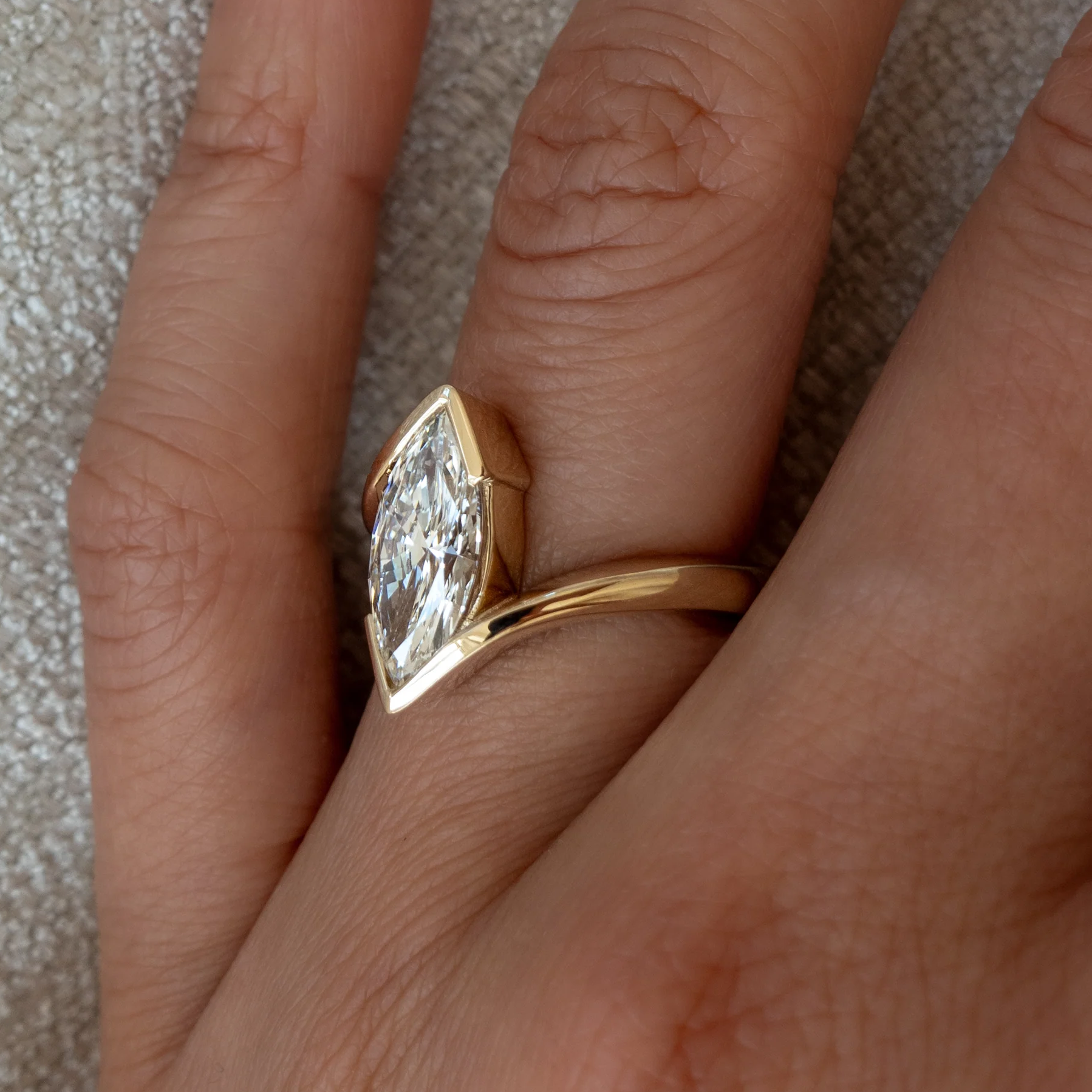 Modern Marquise Cut Bezel Bypass Ring | Lab Grown Diamond | 14K Yellow Gold
