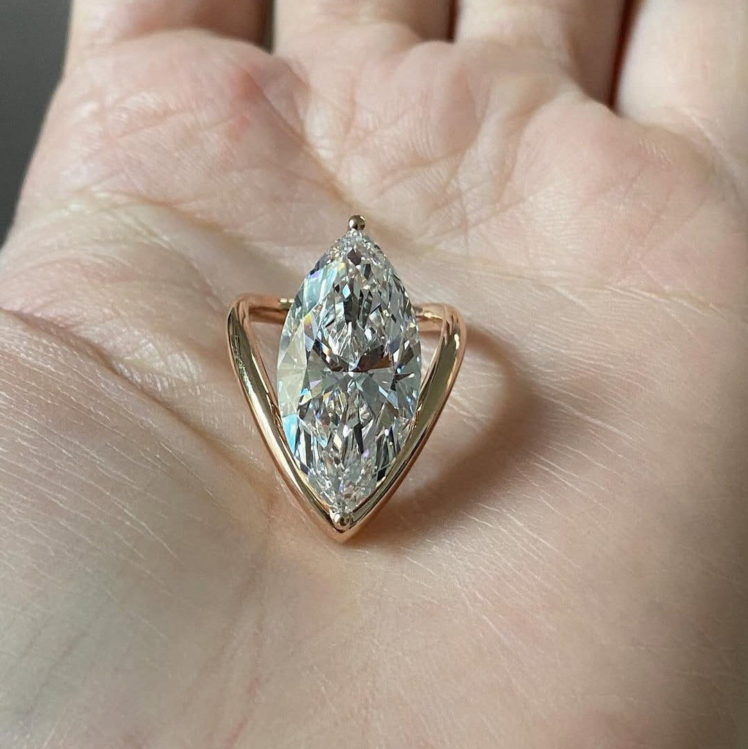 Marquise Cut Solitaire Ring | Lab Grown Diamond | 14K Yellow Gold