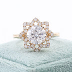 1.5ct Lab Grown Diamond Engagement Ring: 14K Gold Starburst Halo