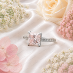 Pink Princess Cut Lab Grown Diamond Engagement Ring, Pavé Diamond Band, Minimalist Pink Diamond Ring, Elegant Bridal Ring, 10K 14K 18K Gold